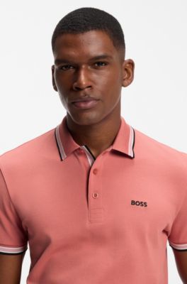 Cotton piqu&eacute; polo shirt with logo details, Coral