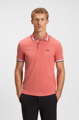 Cotton piqu&eacute; polo shirt with logo details, Coral
