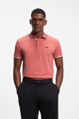Cotton piqu&eacute; polo shirt with logo details, Coral
