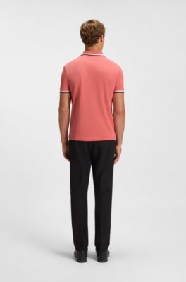 Cotton piqu&eacute; polo shirt with logo details, Coral