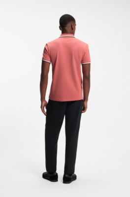 Cotton piqu&eacute; polo shirt with logo details, Coral