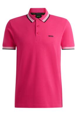 Hugo Boss Cotton-piqué Paddy Polo Shirt With Contrast Logo In Pink