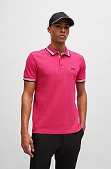 Cotton-piqué Paddy polo shirt with contrast logo, Pink