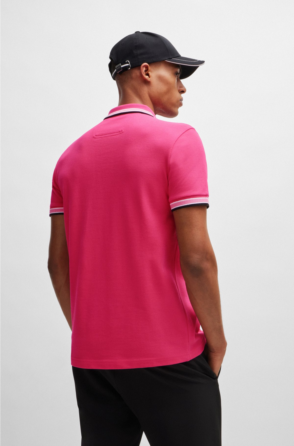 Cotton-piqué polo shirt with contrast logo, Pink