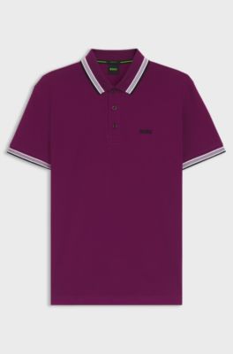 Cotton piqu&eacute; polo shirt with logo details, Dark pink