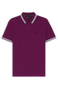 Paddy polo shirt in cotton piqué with logo undercollar, Dark pink