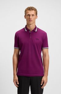Paddy polo shirt in cotton piqué with logo undercollar, Dark pink