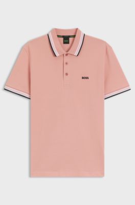 Cotton piqu&eacute; polo shirt with logo details, Light Pink