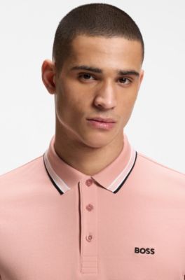 Cotton piqu&eacute; polo shirt with logo details, Light Pink