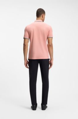 Cotton piqu&eacute; polo shirt with logo details, Light Pink