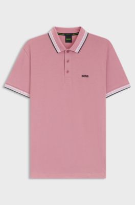 Cotton piqu&eacute; polo shirt with logo details, Light Pink