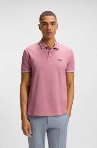Polo Paddy de piqué de algodón con logo en el reverso del cuello, Rosa claro