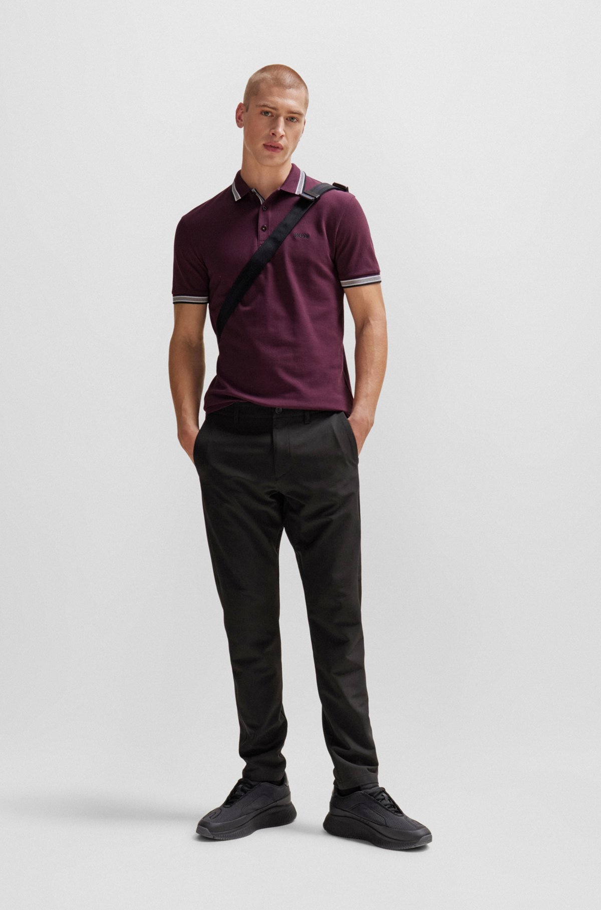 Cotton polo shirt with contrast logo details, Dark Red