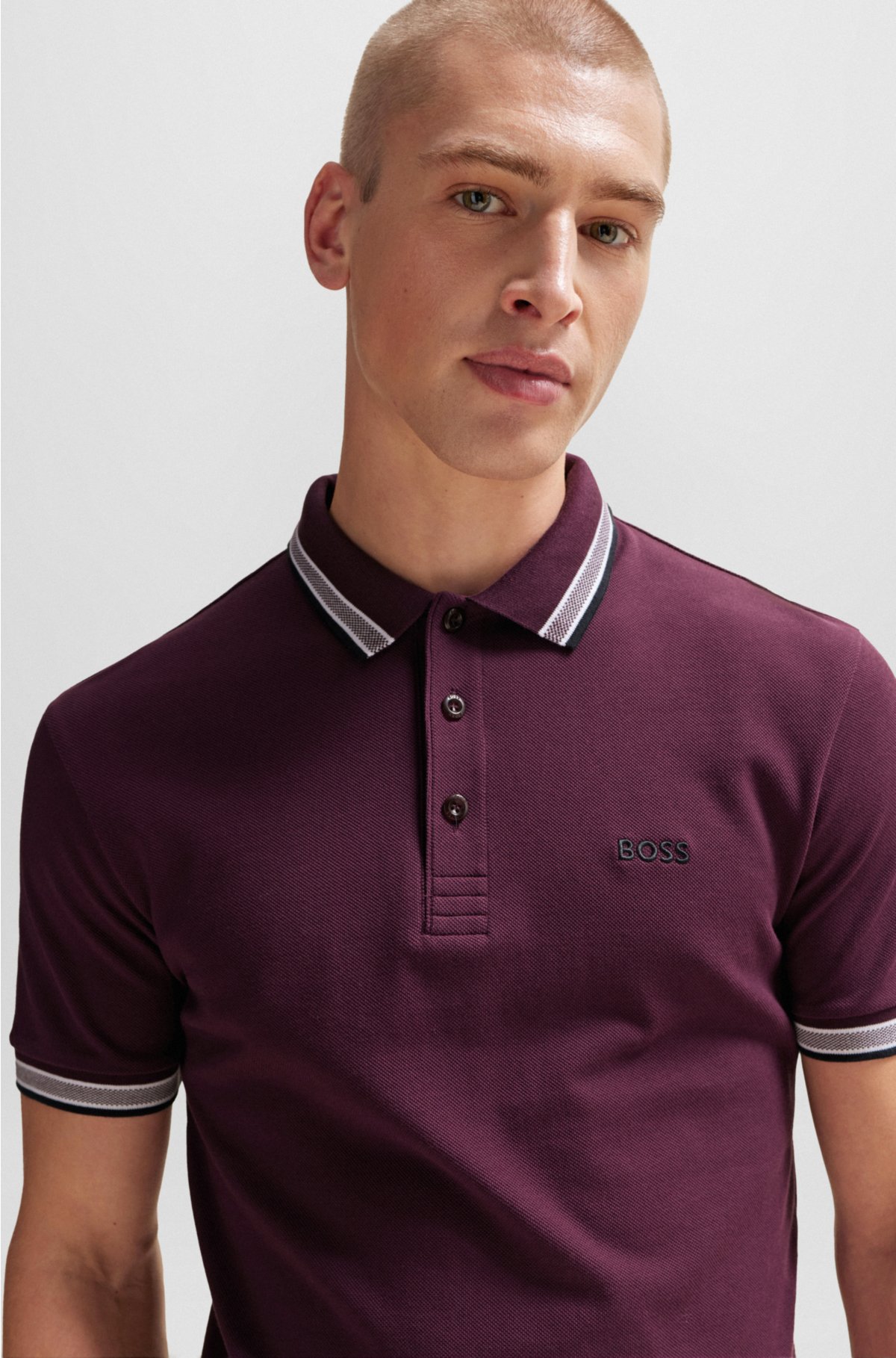 Cotton-piqué Paddy polo shirt with contrast logo, Dark Red