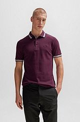Cotton-piqué Paddy polo shirt with contrast logo, Dark Red