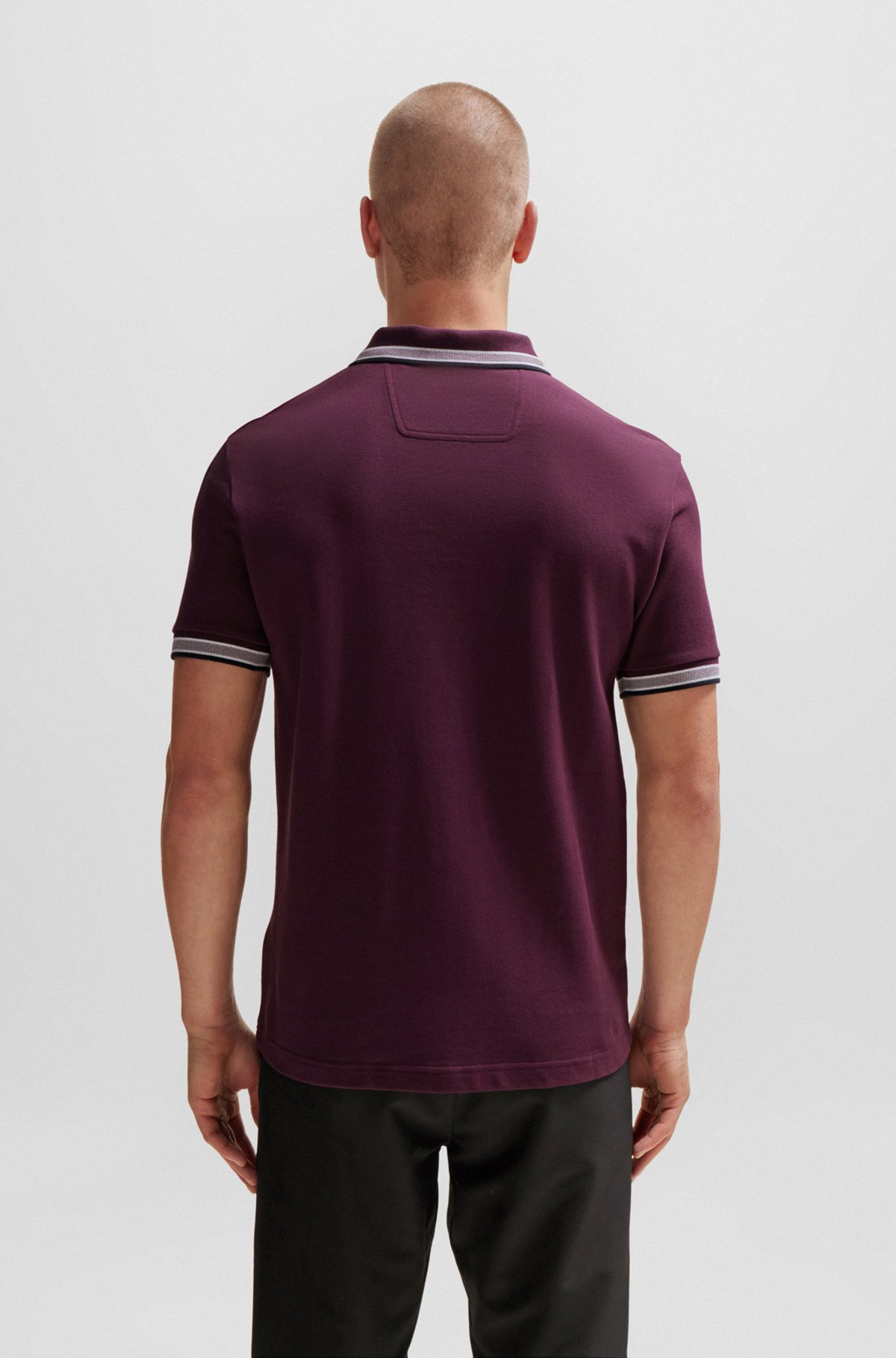 Cotton polo shirt with contrast logo details, Dark Red