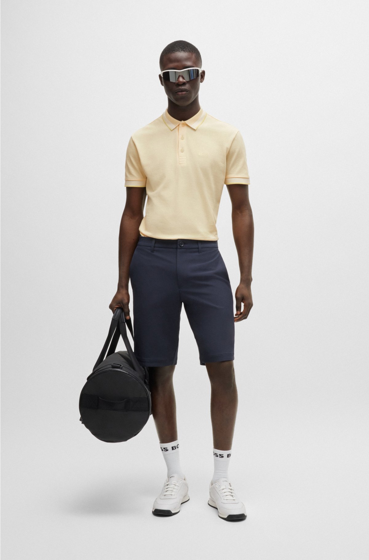 Cotton-piqué polo shirt with contrast logo, Light Yellow