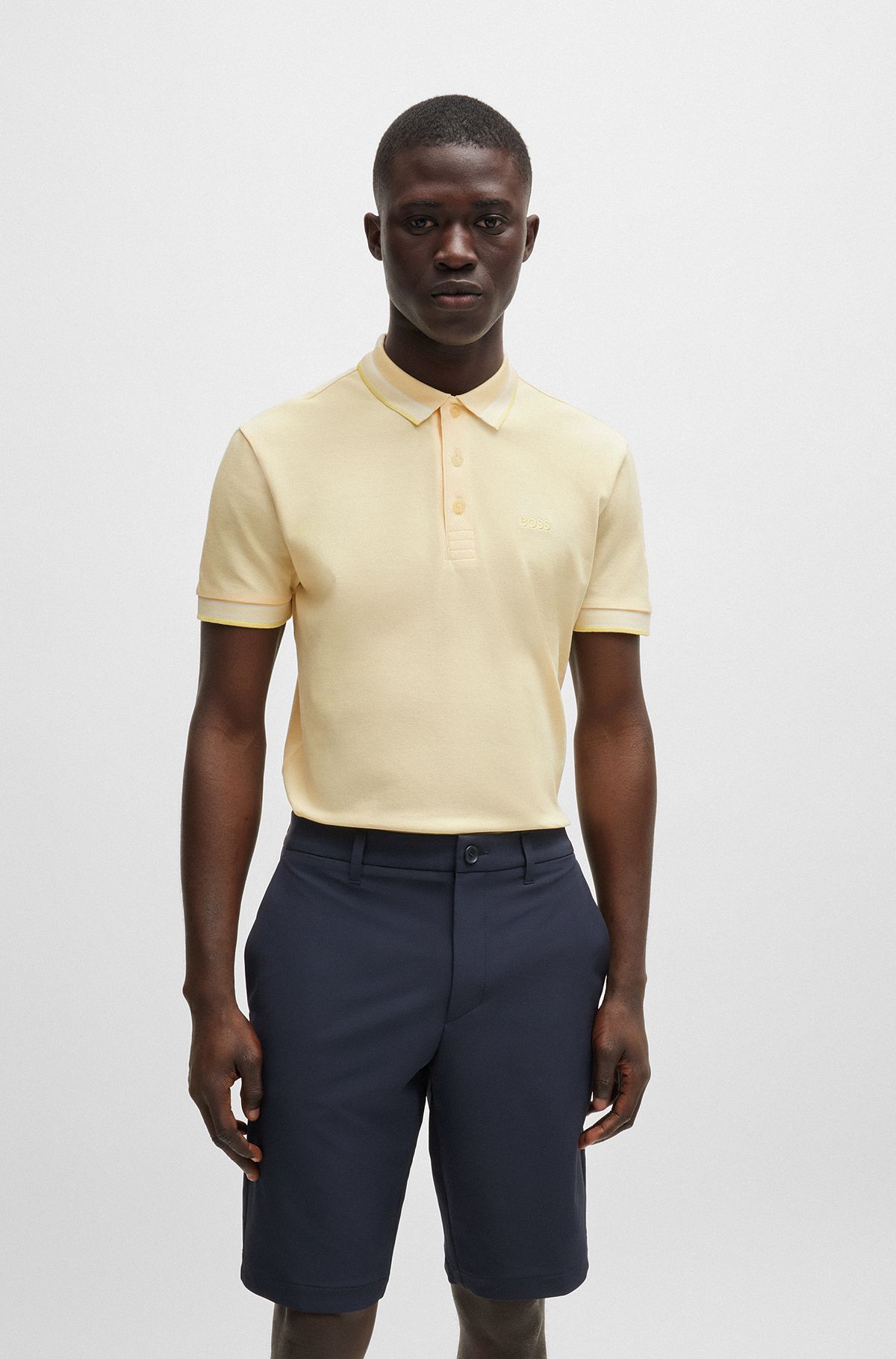 Cotton-piqué Paddy polo shirt with contrast logo, Light Yellow
