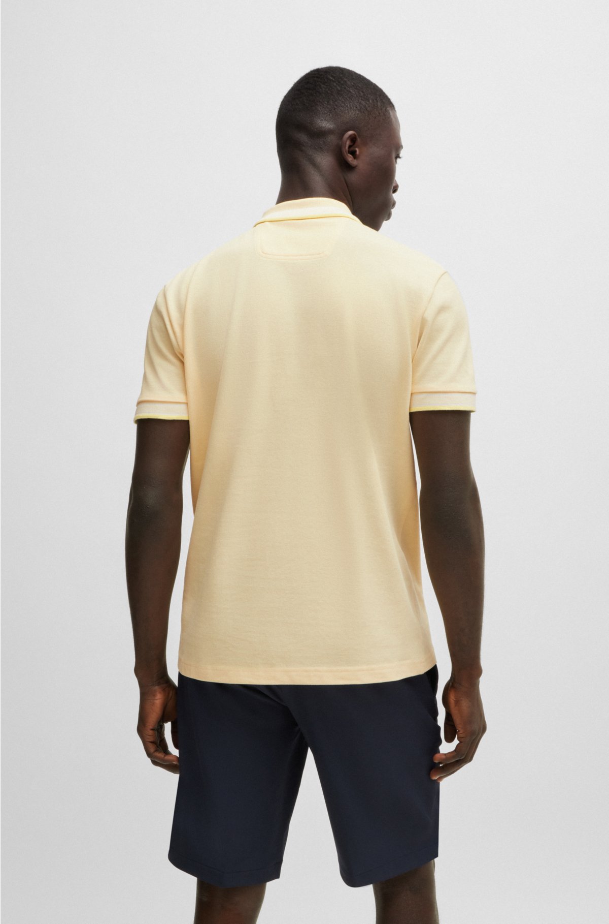 Cotton-piqué polo shirt with contrast logo, Light Yellow