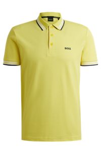 Cotton polo shirt with contrast logo details, Yellow