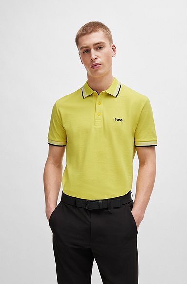 Cotton polo shirt with contrast logo details, Yellow