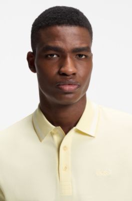 Polo en piqu&eacute; de coton avec d&eacute;tails de logo, Jaune clair