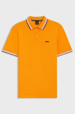 Polo in piqu&eacute; di cotone con dettagli logo, Arancione