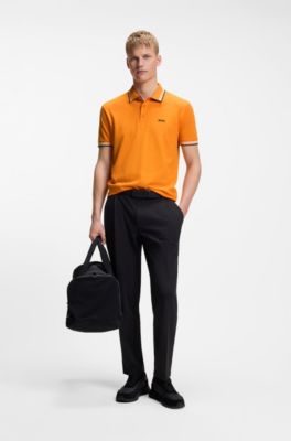 Polo in piqu&eacute; di cotone con dettagli logo, Arancione