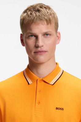 Polo in piqu&eacute; di cotone con dettagli logo, Arancione