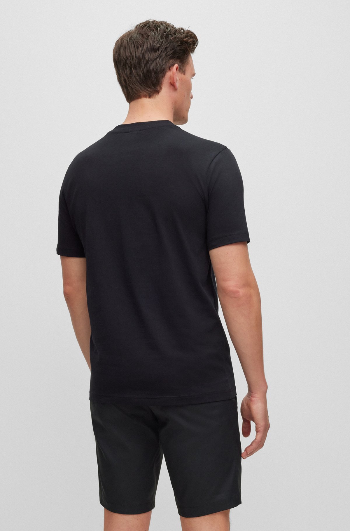 Stretch-cotton T-shirt with contrast logo, Black