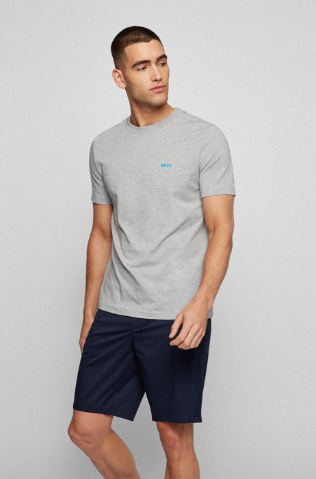 Stretch-cotton T-shirt with contrast logo, Light Grey