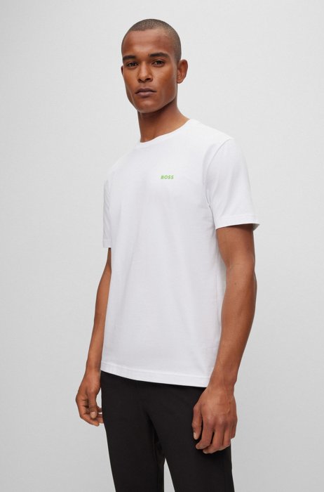 Camiseta en algodón elástico con logo en contraste, Blanco