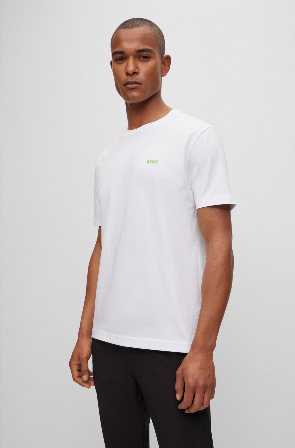 dok sponsoreret fly BOSS - Stretch-cotton T-shirt with contrast logo