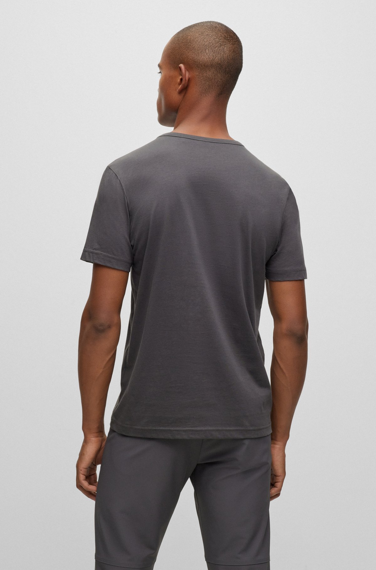 T-shirt i økologisk bomuld med buet logo, Mørkegrå