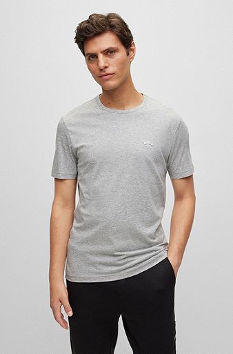 Organic-cotton T-shirt with curved logo, Light Grey