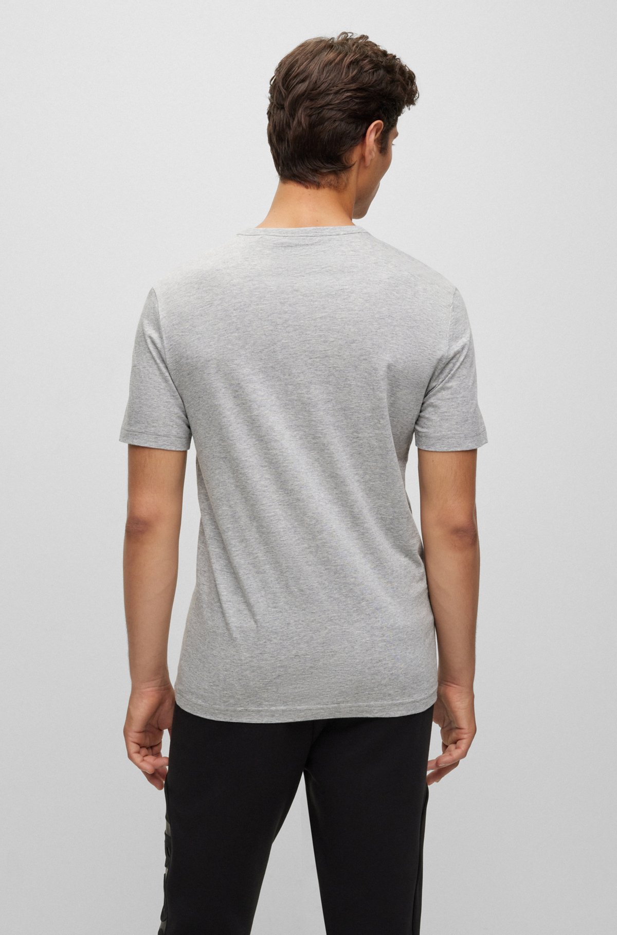T-shirt i økologisk bomuld med buet logo, Lysegrå