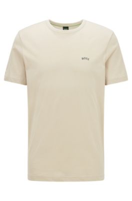 Hugo Boss Regular-fit Logo T-shirt In Organic Cotton- Light Beige Men's T-shirts Size 2xl