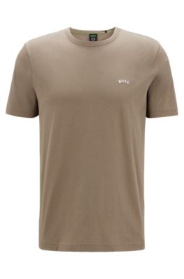 Hugo Boss Regular-fit Logo T-shirt In Organic Cotton- Light Green Men's T-shirts Size S