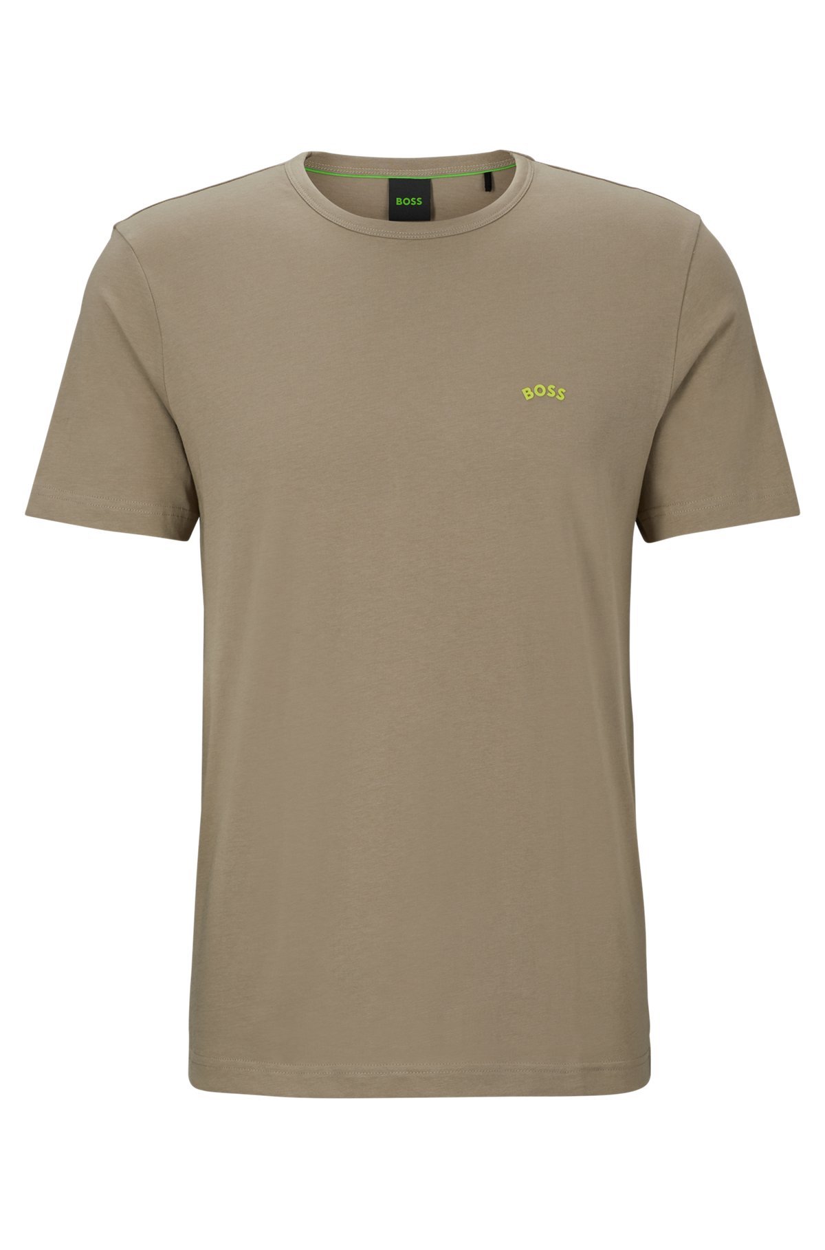Organic-cotton T-shirt with curved logo, Light Green