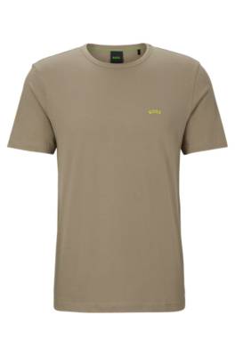 Hugo Boss Organic-cotton T-shirt With Curved Logo In Brown