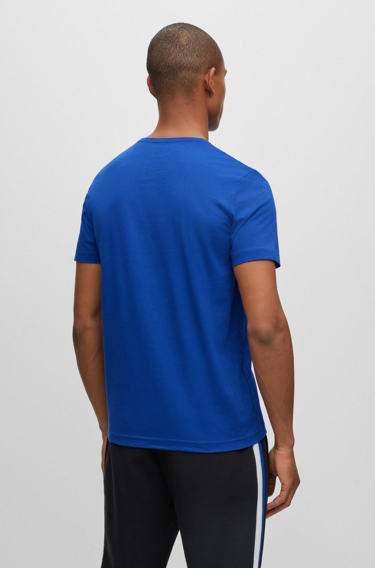 Organic-cotton T-shirt with curved logo, Blue