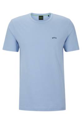 Hugo Boss Organic-cotton T-shirt With Curved Logo In Blue