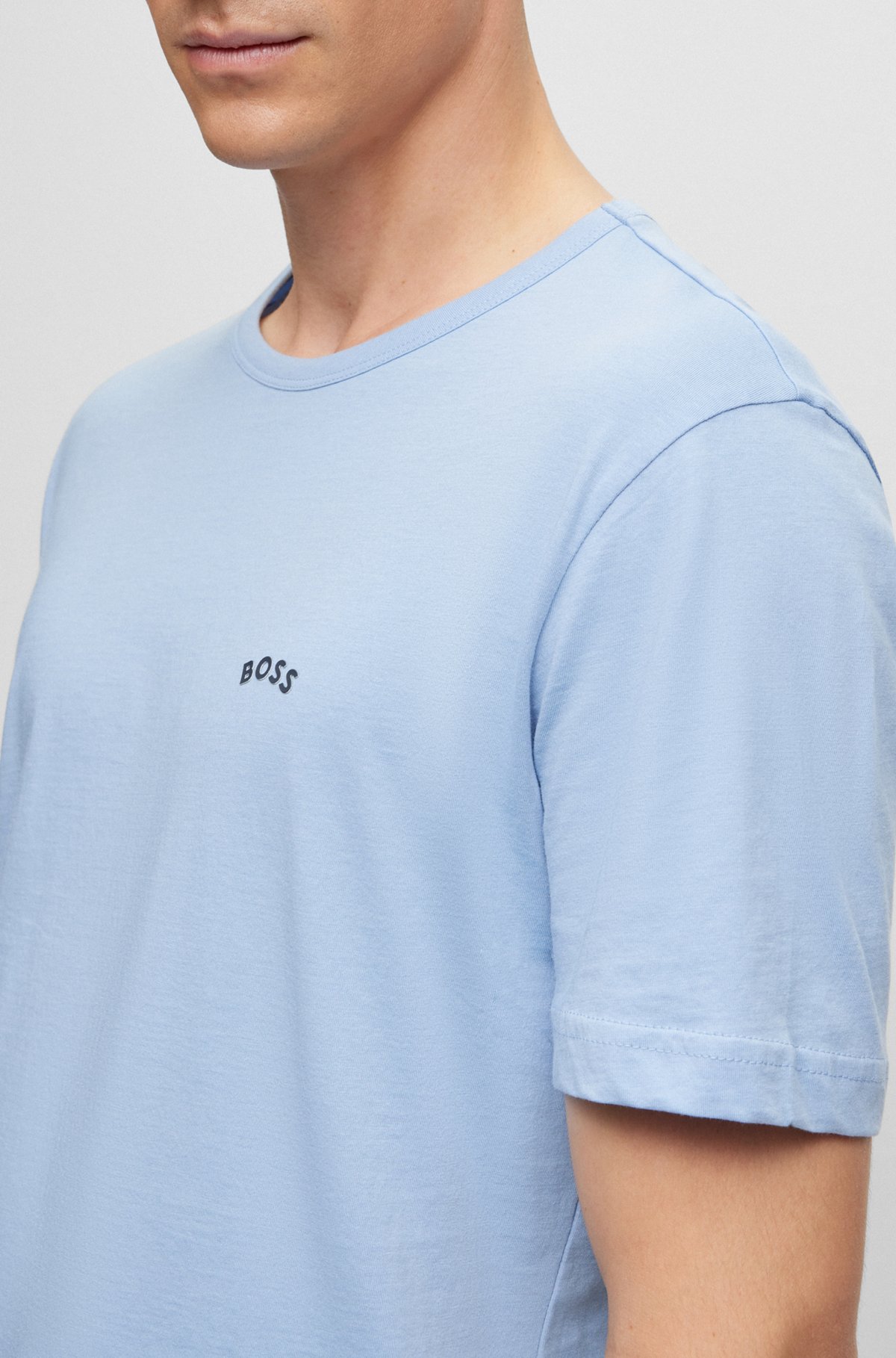 Organic-cotton T-shirt with curved logo, Light Blue