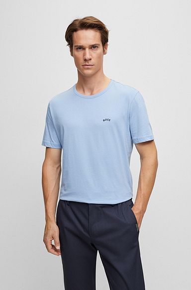 Organic-cotton T-shirt with curved logo, Light Blue