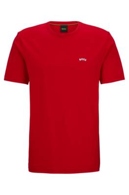 Hugo Boss Organic-cotton T-shirt With Curved Logo In Red