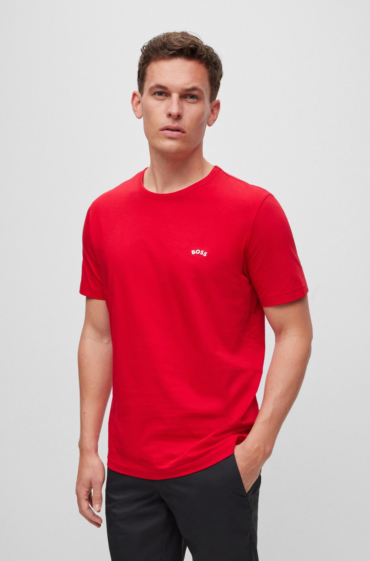 T-shirt i økologisk bomuld med buet logo, Rød