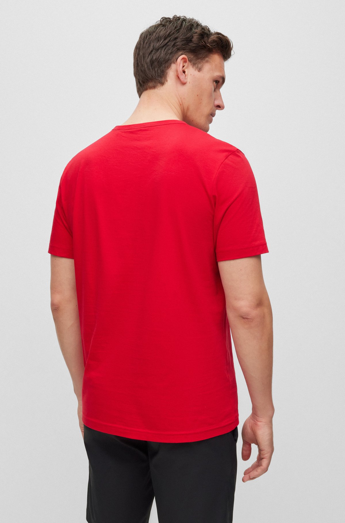 Organic-cotton T-shirt with curved logo, Red