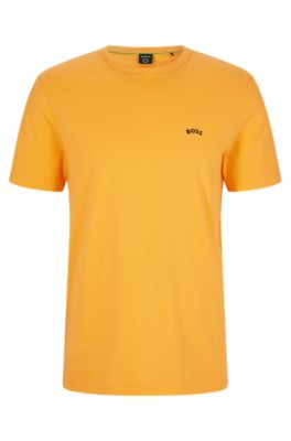 Hugo Boss Regular-fit Logo T-shirt In Organic Cotton In Yellow