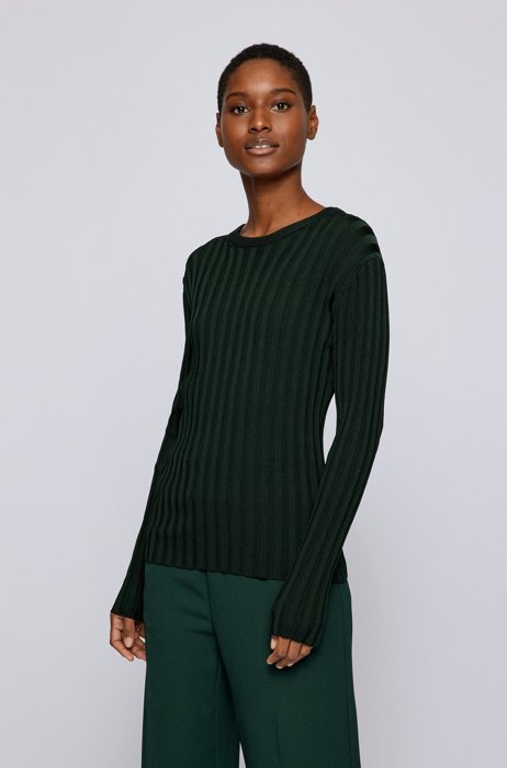 Rib-knit sweater in a slim fit, Dark Green