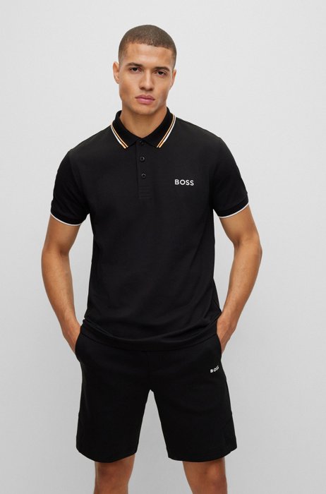 Cotton-blend polo shirt with contrast details, Black
